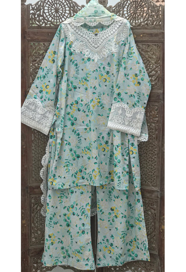 3 Piece Stitched/Unstitched lawn Printed and Embroidered Dress, LP-52